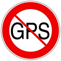A red and white sign with the word gps in black